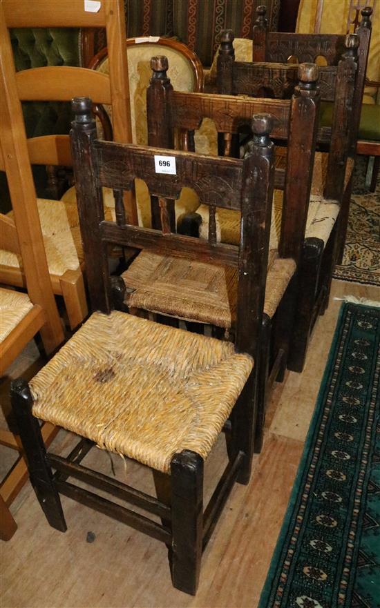 4 carved oak Cathedral chairs